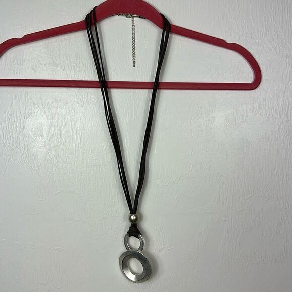 Double Ring Silver Tone Bobo Pendant Necklace - Picture 2 of 6